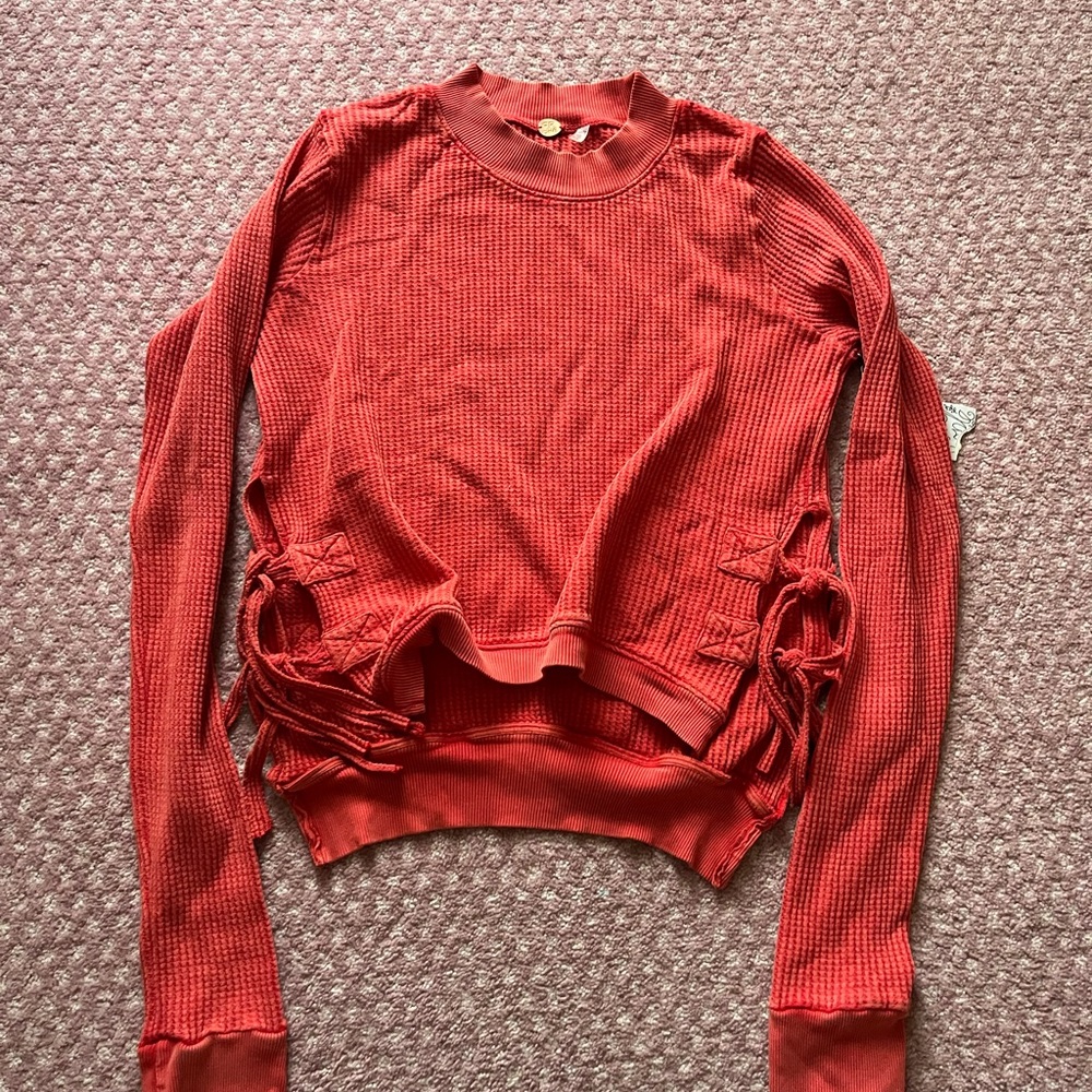 Free People Red Ribbed Sweater